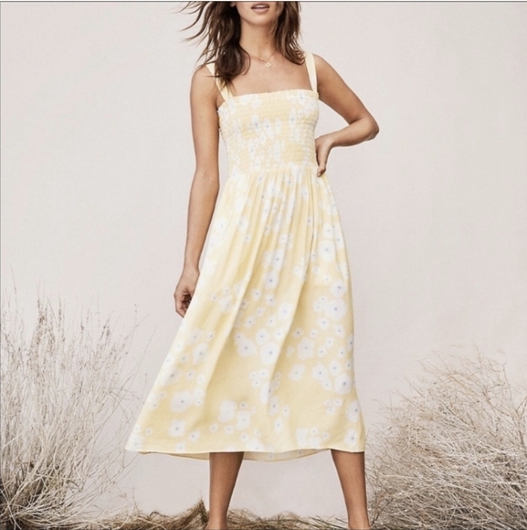 Diane von Furstenberg TVF Buttercup Crepe Smocked Midi Dress - Picture 1 of 11
